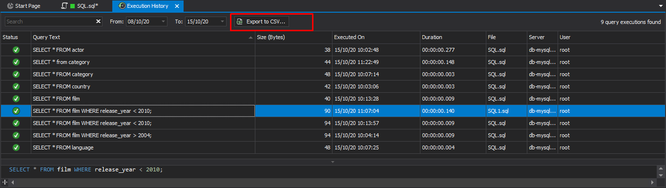 Exporting to a .CSV file format