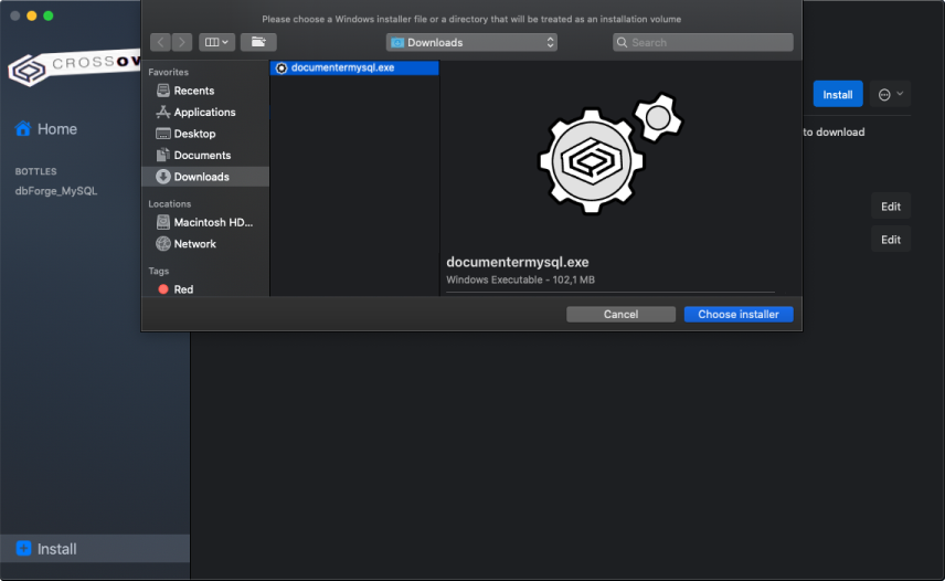 Select the installer file