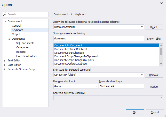 Assign a new shortcut to the command