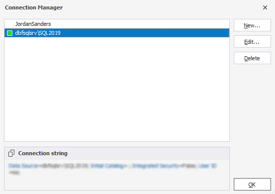 Manage connections in the Connection Manager of the dbForge database documentation tool
