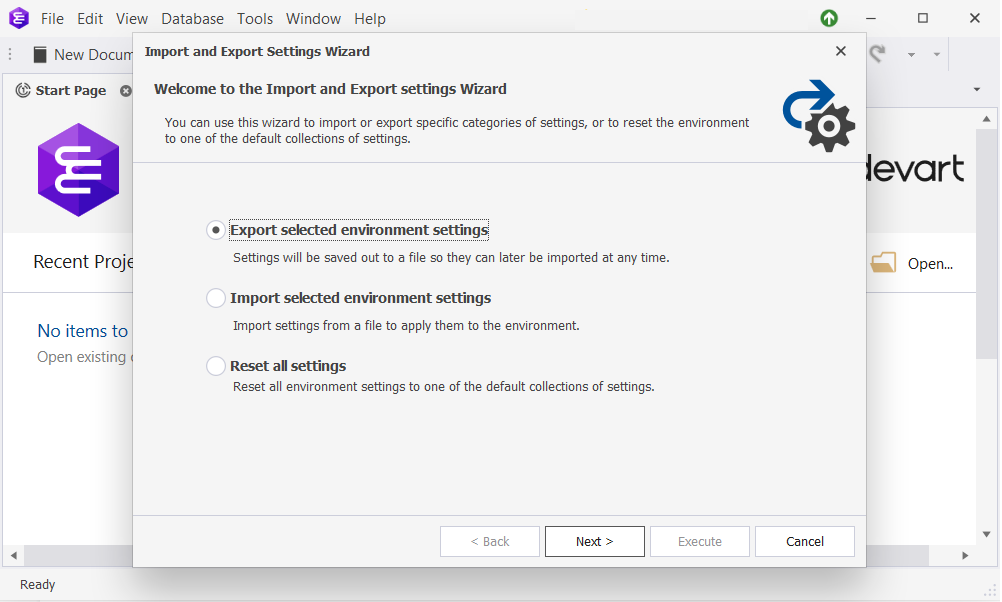 Import and Export Settings Wizard