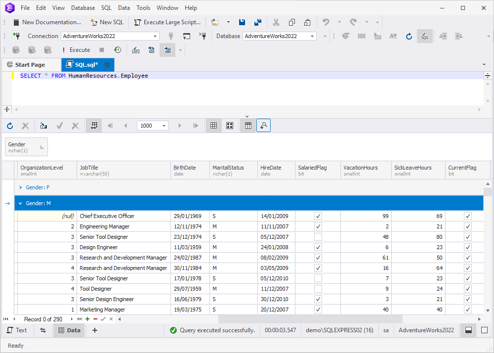 Grouping data by column