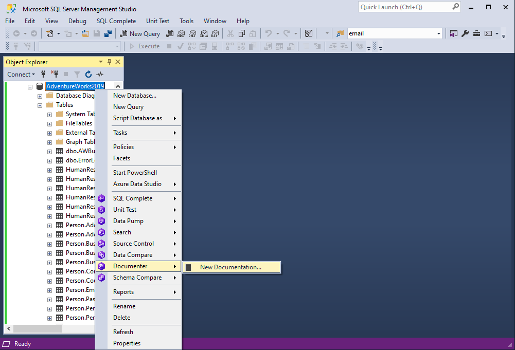 Invoking Documenter from the SSMS Object Explorer