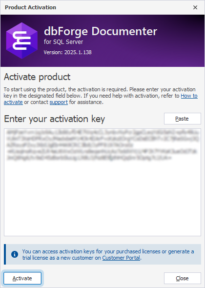 The Product Activation dialog