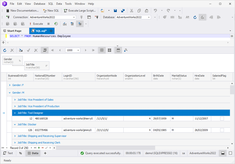 Sorting grouped data