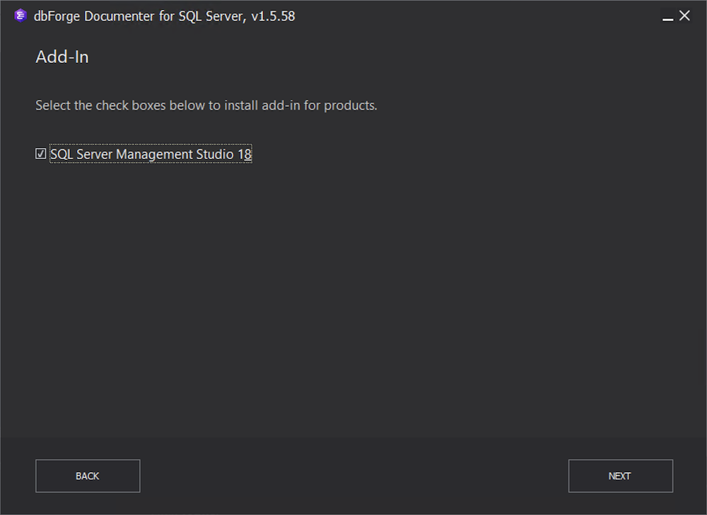 SSMS check box selected