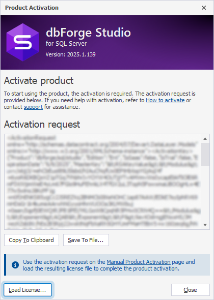 The Product Activation dialog and the Load License button
