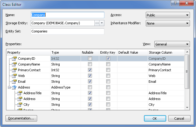 Class Editor dialog in Entity Developer