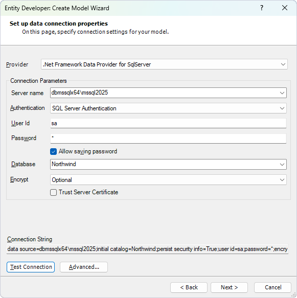 Configure data connection properties