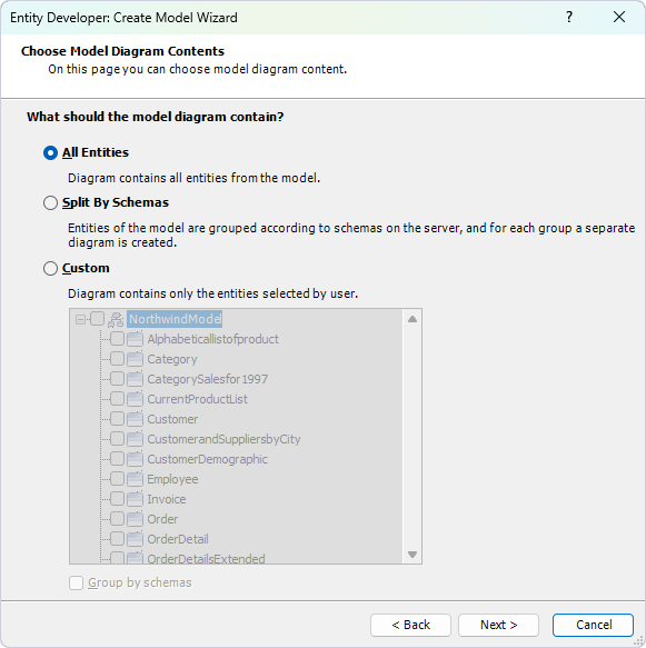 Choose model diagram contents