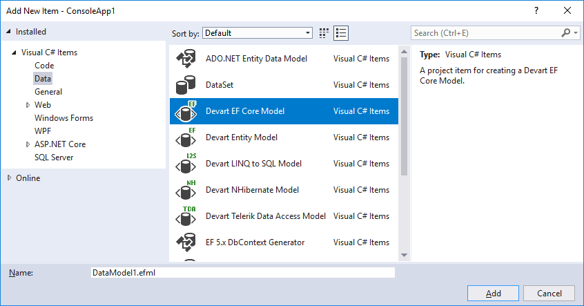 Create a model - Add new item