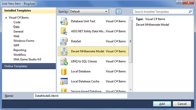 NHibernate Model Add New Item