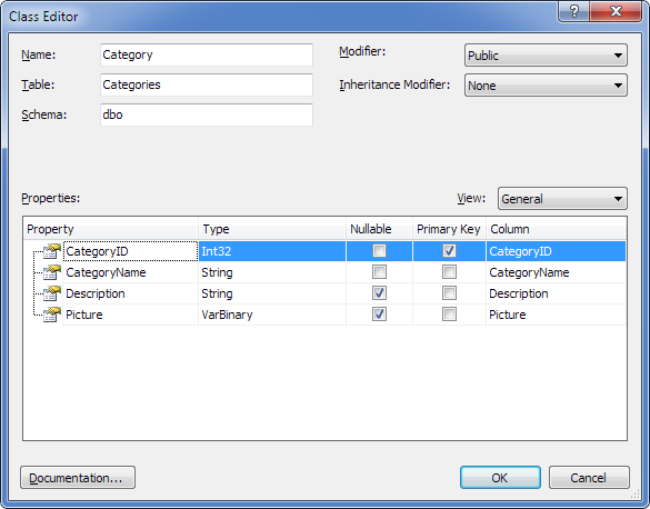 The Class Editor dialog 