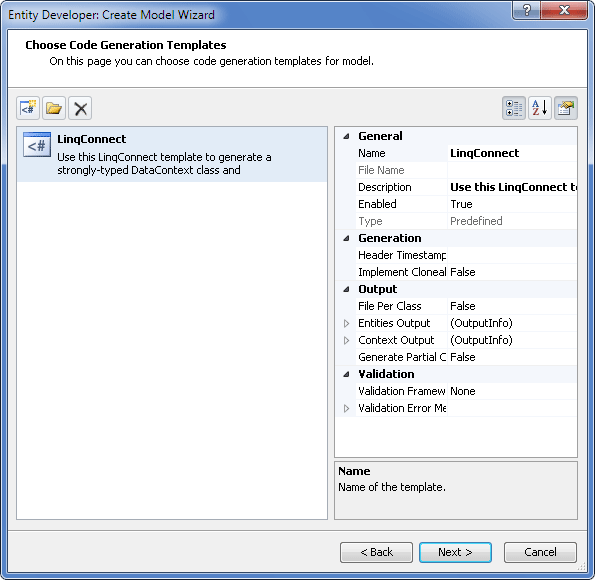 Choose Code Generation page
