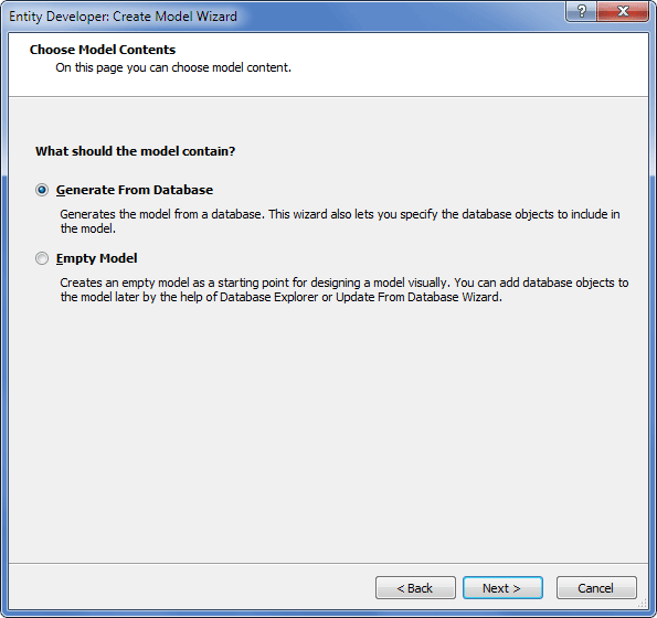 Choose Model Contents page