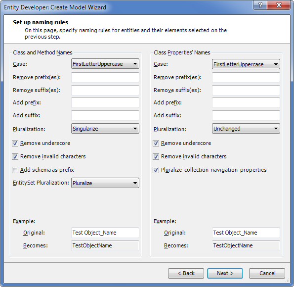 Set up naming rules page