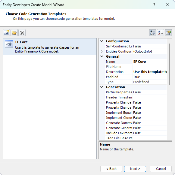Choose code generation template