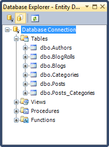 Displaying the Database Explorer with the selected Database Connection node