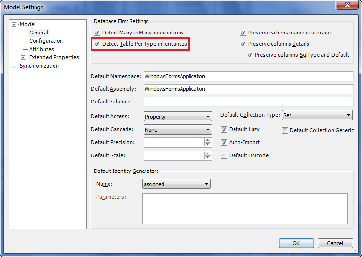 Detect Table Per Type Inheritances checkbox