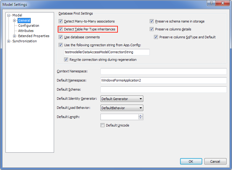 Model settings for detecting TPT inheritances