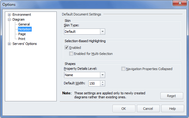 Displaying the Default Document Settings page