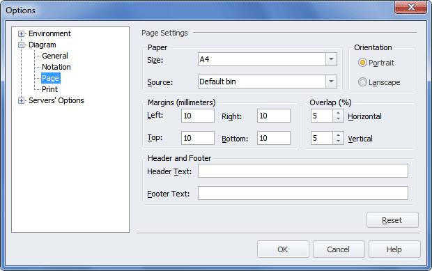 Displaying the Page Settings page