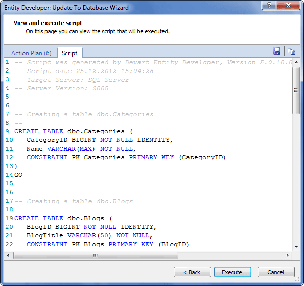 Displaying the View and execute script page
