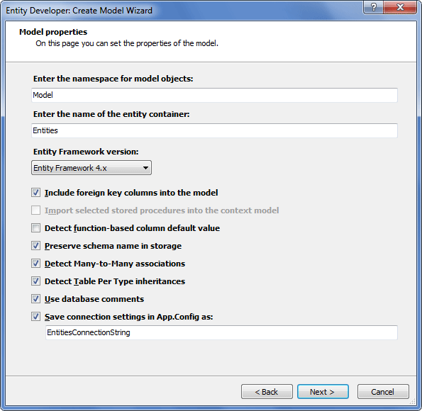 Displaying the Model properties page