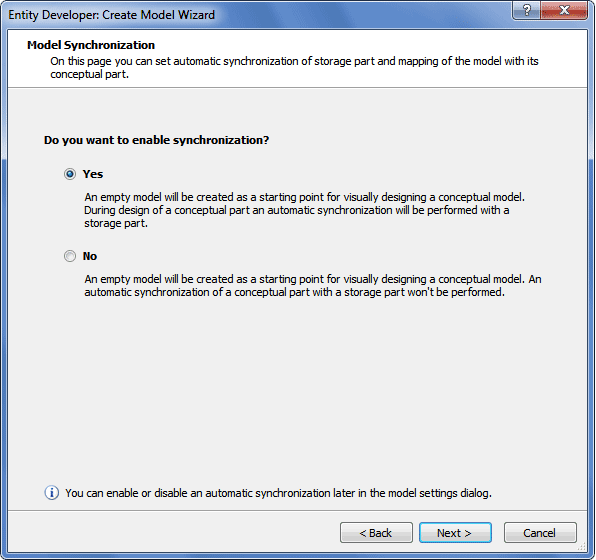 Displaying the Model Synchronization page