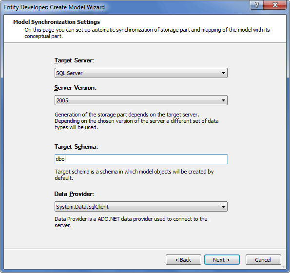 Displaying the Model Synchronization Settings page