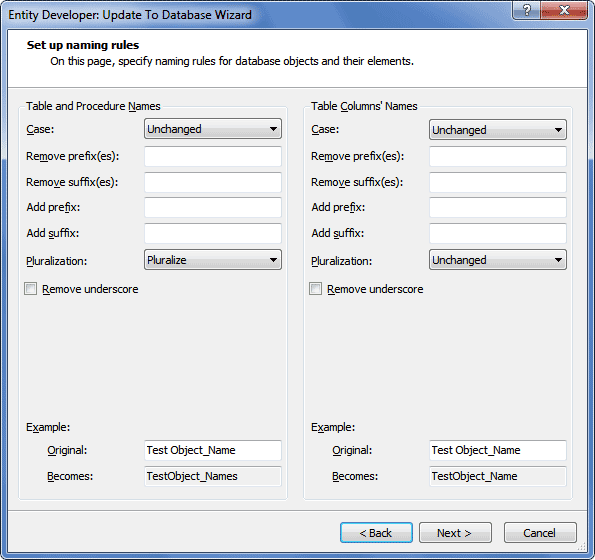 Displaying the Set up naming rules page