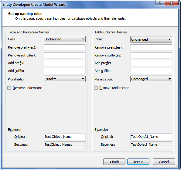 Displaying the Set up naming rules page