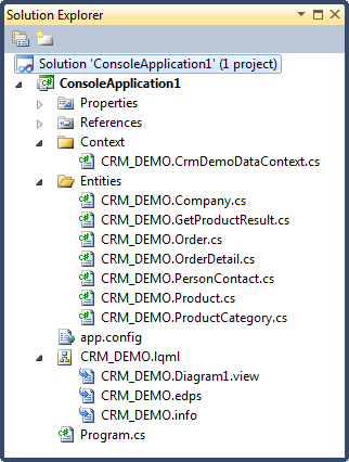 Generated context and entity files in Solution Explorer