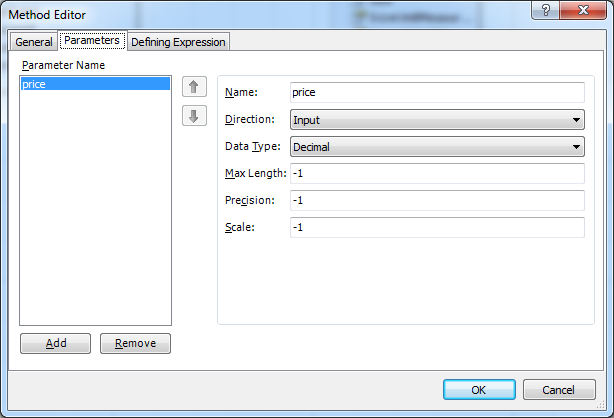Method Editor - Parameters tab