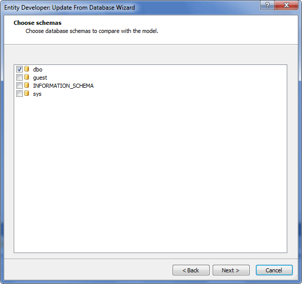 Displaying the Choose schemas page