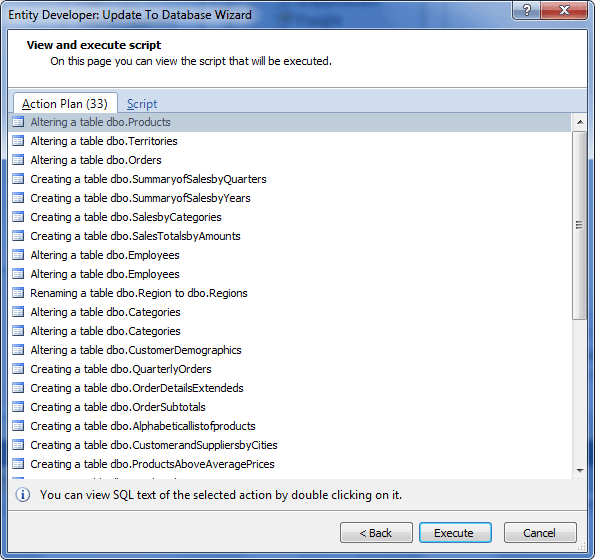 View and execute script page opens