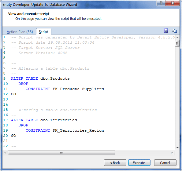 Script tab of the View and execute script page