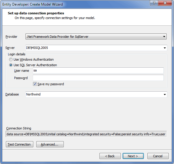 Set up data connection properties