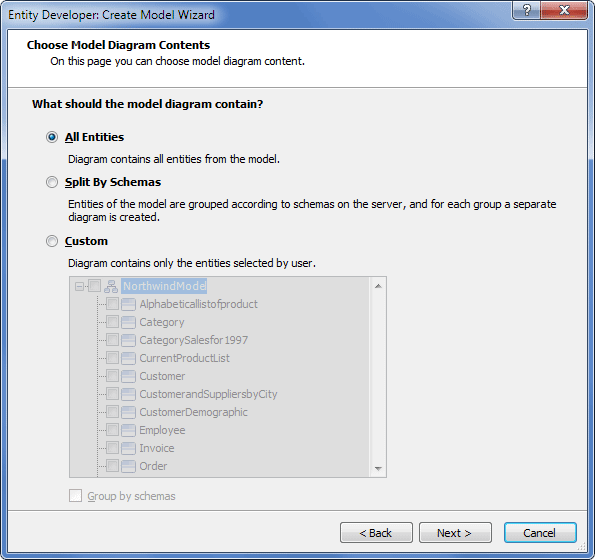 Choose model diagram content