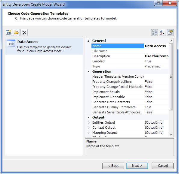 Choose a code generation template
