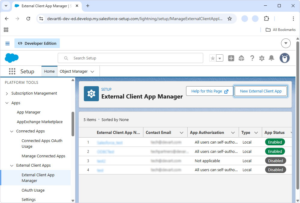 New External Client App