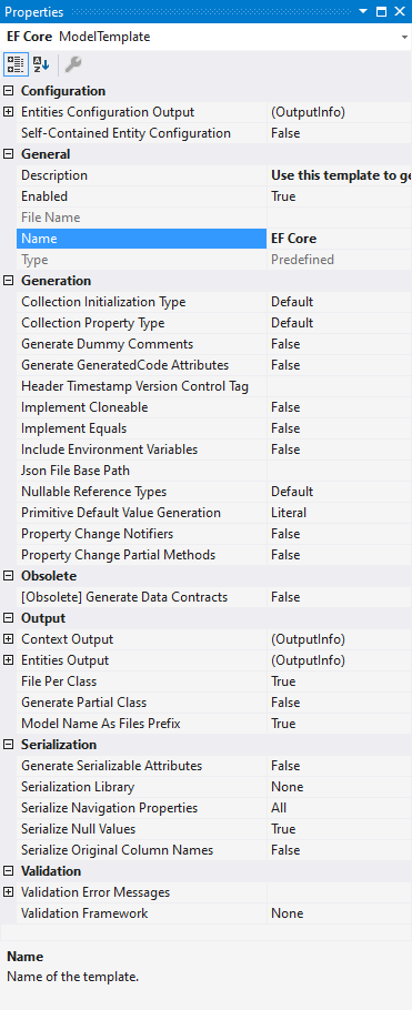 Model template properties