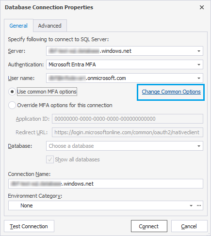 Connecting to the Azure database with Azure Active Directory - Universal with MFA support