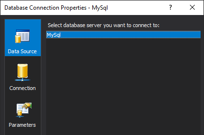 Data Source tab in the Database Connection Properties dialog box