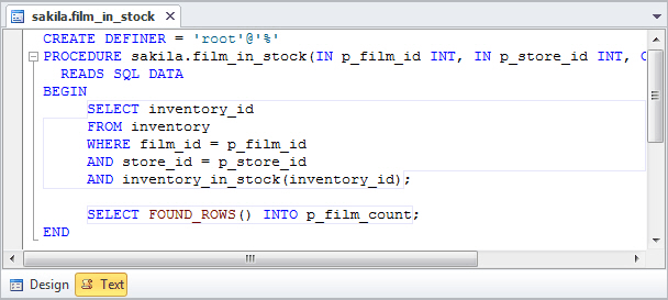 Editing a procedure in the Text View