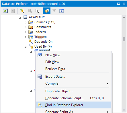 Find in Database Explorer