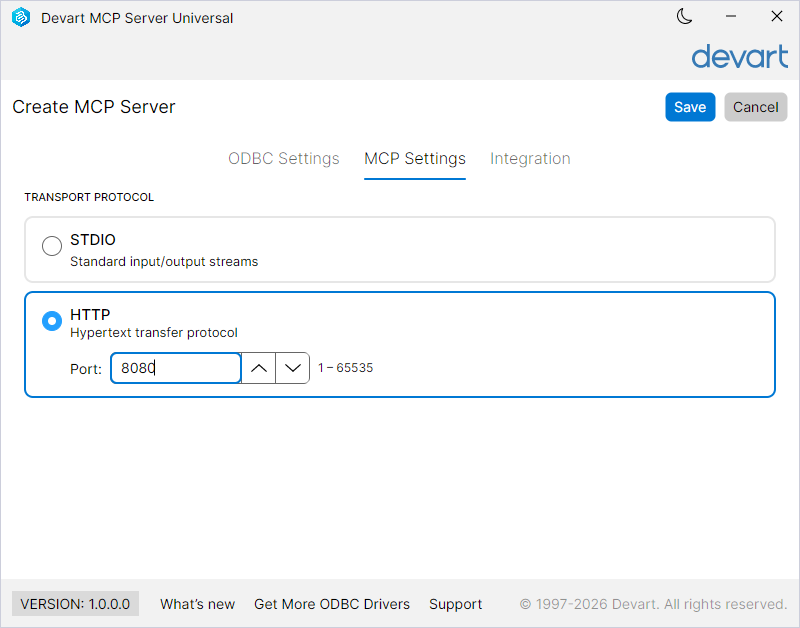 Specify the transport protocol as HTTP