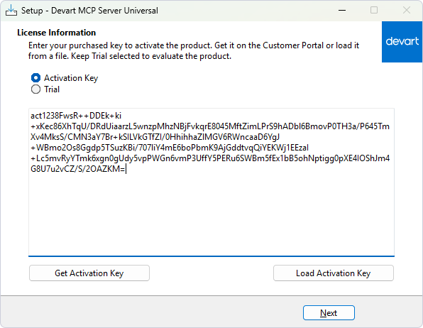 View the License Information page with an entered activation key