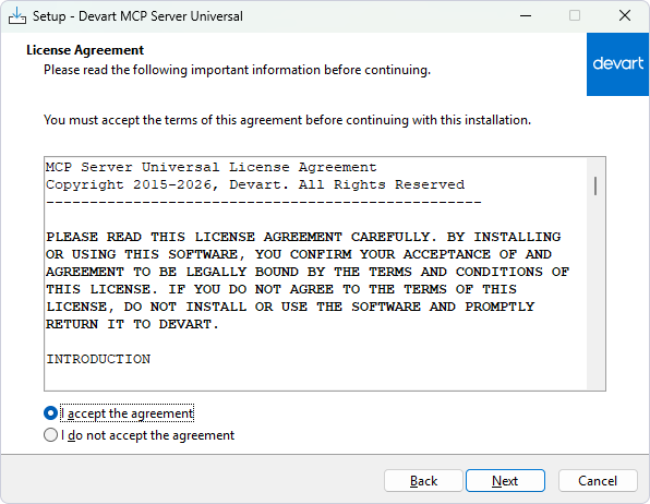 View the License Agreement page