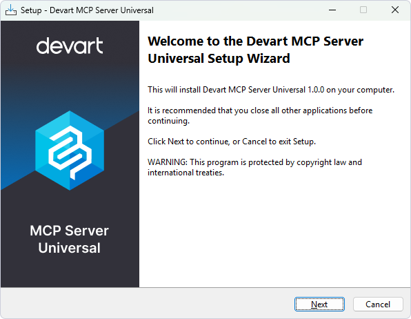 Run the Devart MCP Server Universal wizard